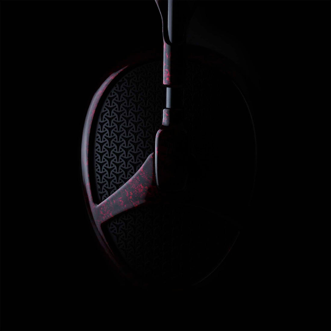 Dark view of Meze Empyrean Phoenix black and red ear cup design