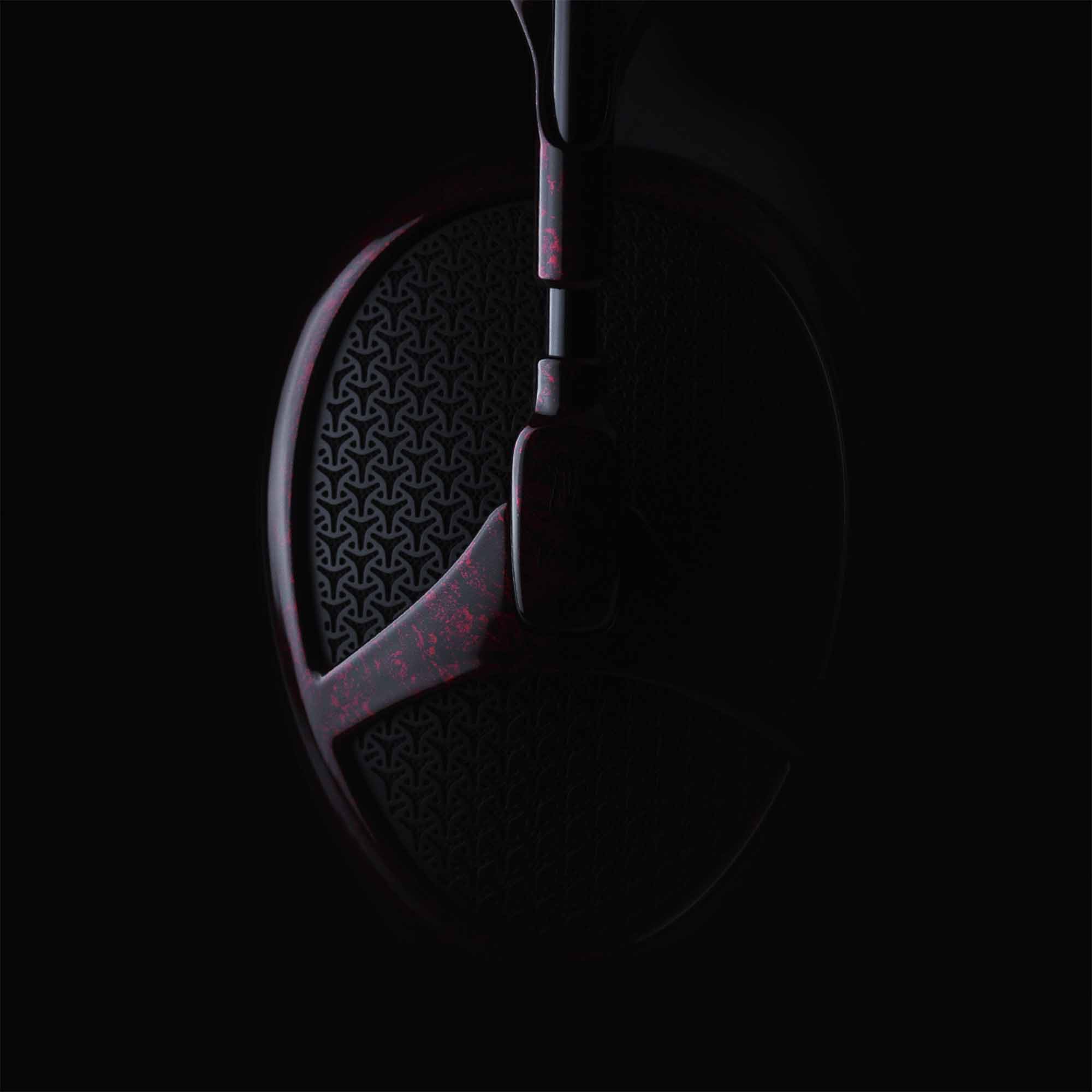 Dark view of Meze Empyrean Phoenix black and red ear cup design