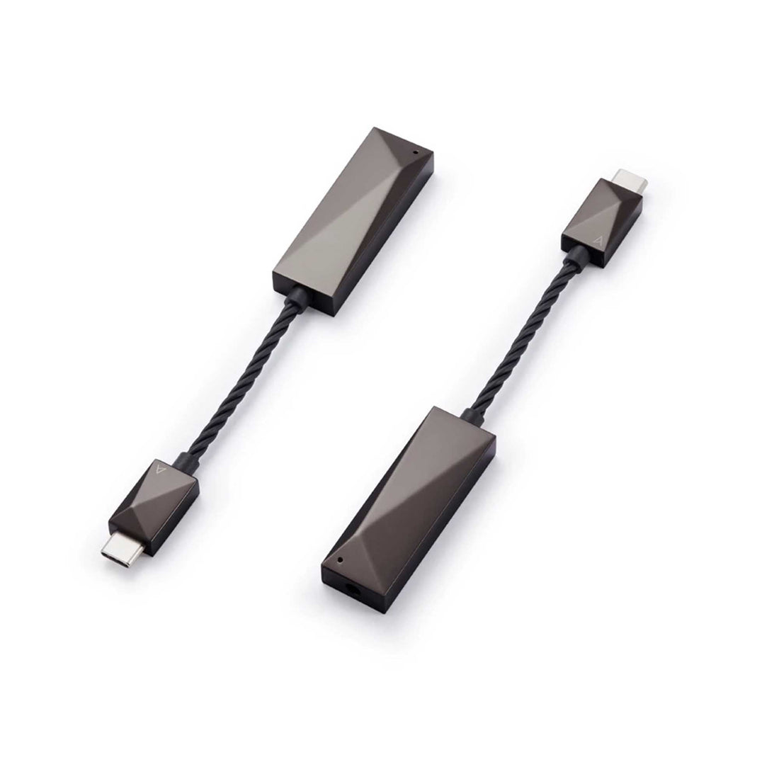 A pair of Astell&Kern USB-C Dual DAC dongles with geometric case design