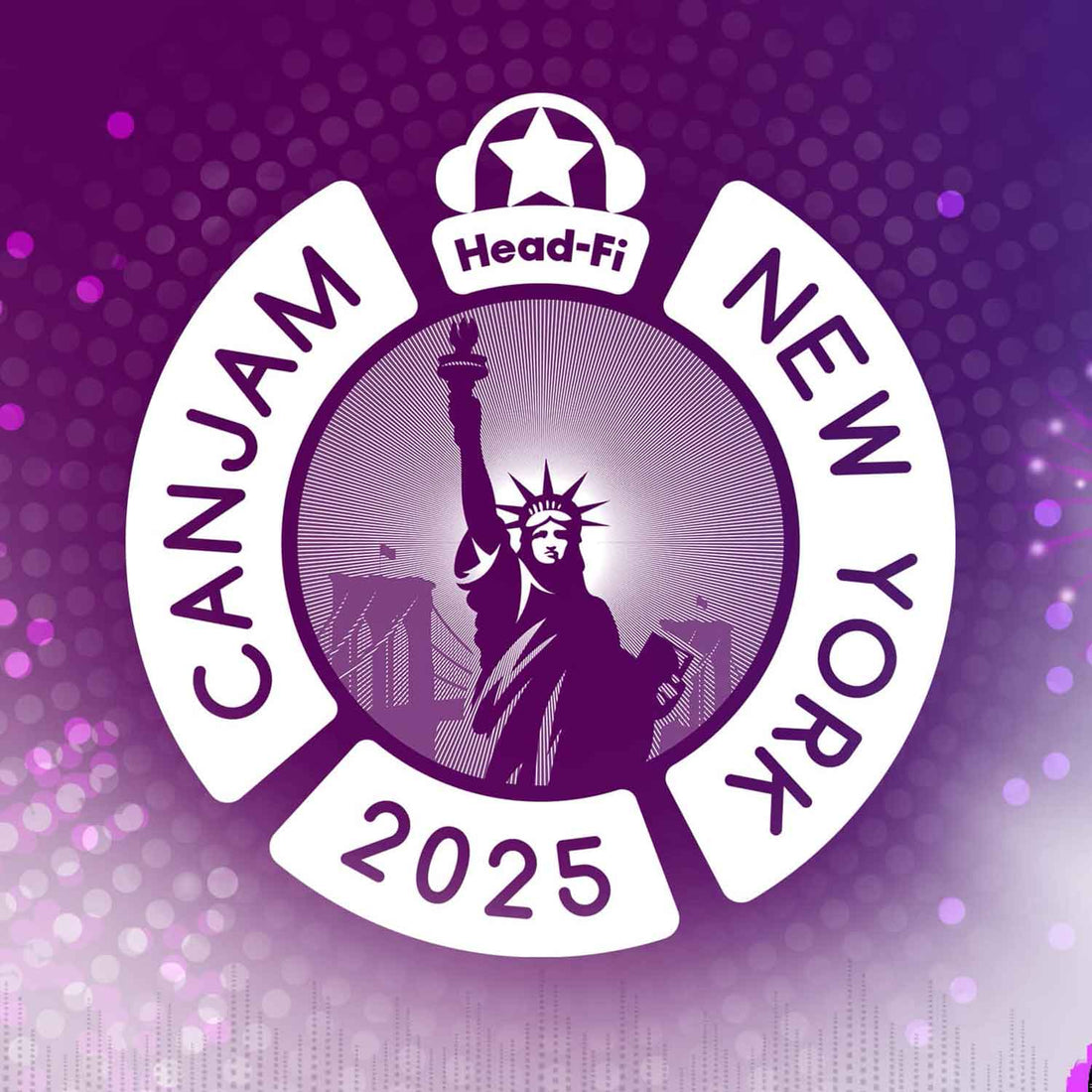 CanJam New York 2025 logo by Head-Fi with purple Statue of Liberty theme