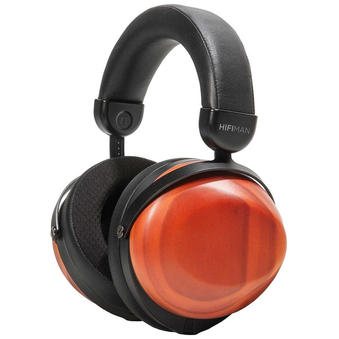 HIFIMAN MDR-R10 headphone with warm wood ear cups and a simple padded leather headband