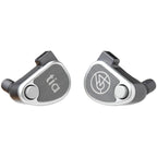 Close-up of 64 Audio U12t IEM premium in-ear monitors with metal accents and logo designs on a white background