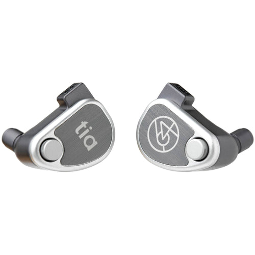 Close-up of 64 Audio U12t IEM premium in-ear monitors with metal accents and logo designs on a white background
