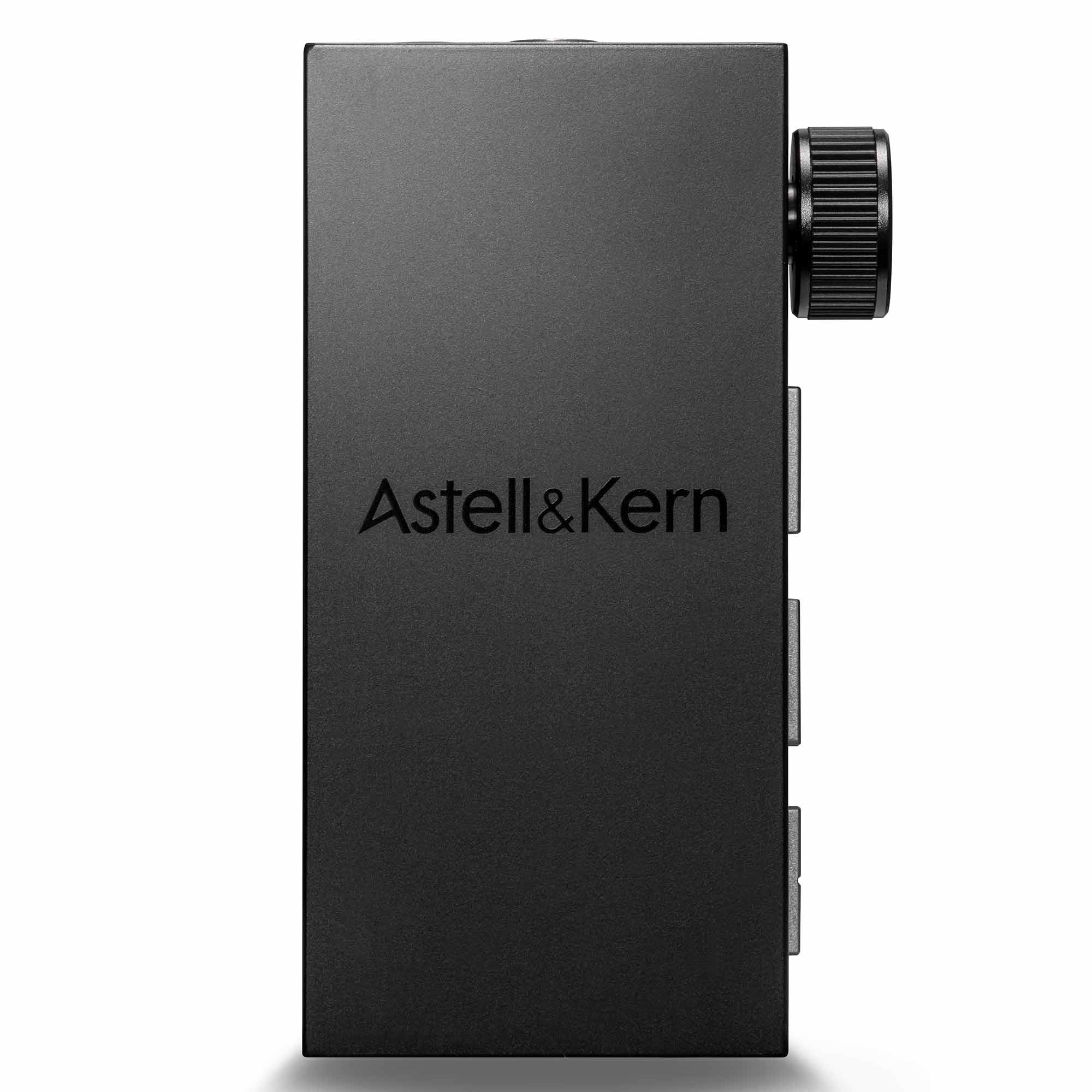 Astell&Kern AK HB1 Hi-Fi USB DAC with volume knob and side buttons in a compact black rectangular design