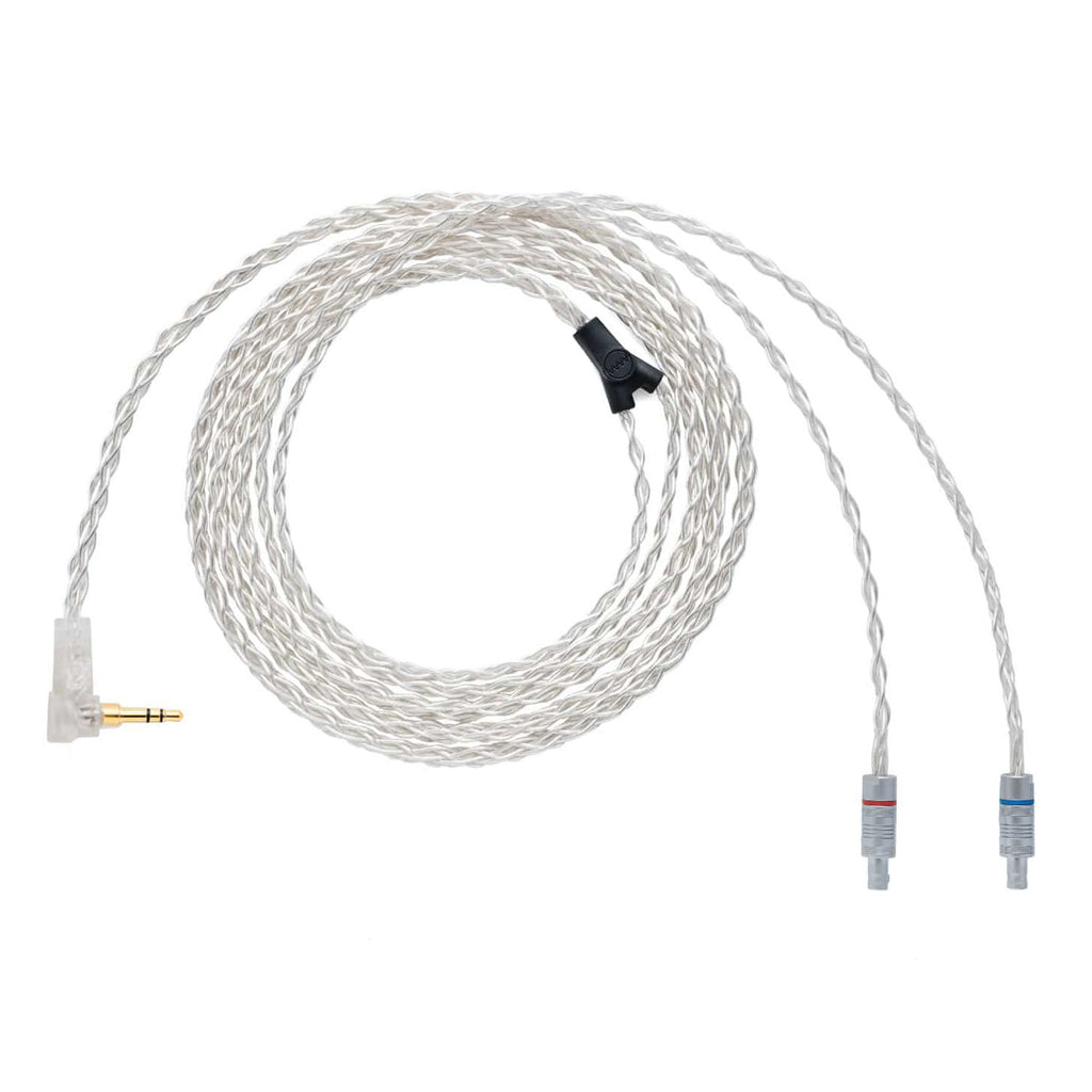 ALO Audio SXC 8 Balanced Upgrade Cable For Cascade with silver plated braided wire and connectors on white background