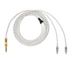 ALO Audio SXC 8 Balanced Upgrade Cable For Cascade with silver plated twisted wire and gold-plated 3.5mm connector on white background