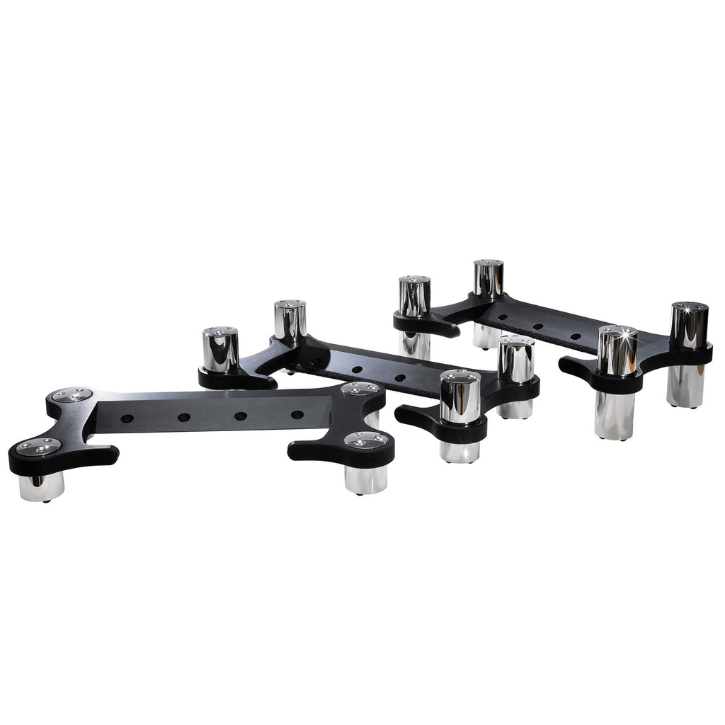 Three black and chrome components of the Chord Ensemble Stand System on a white background