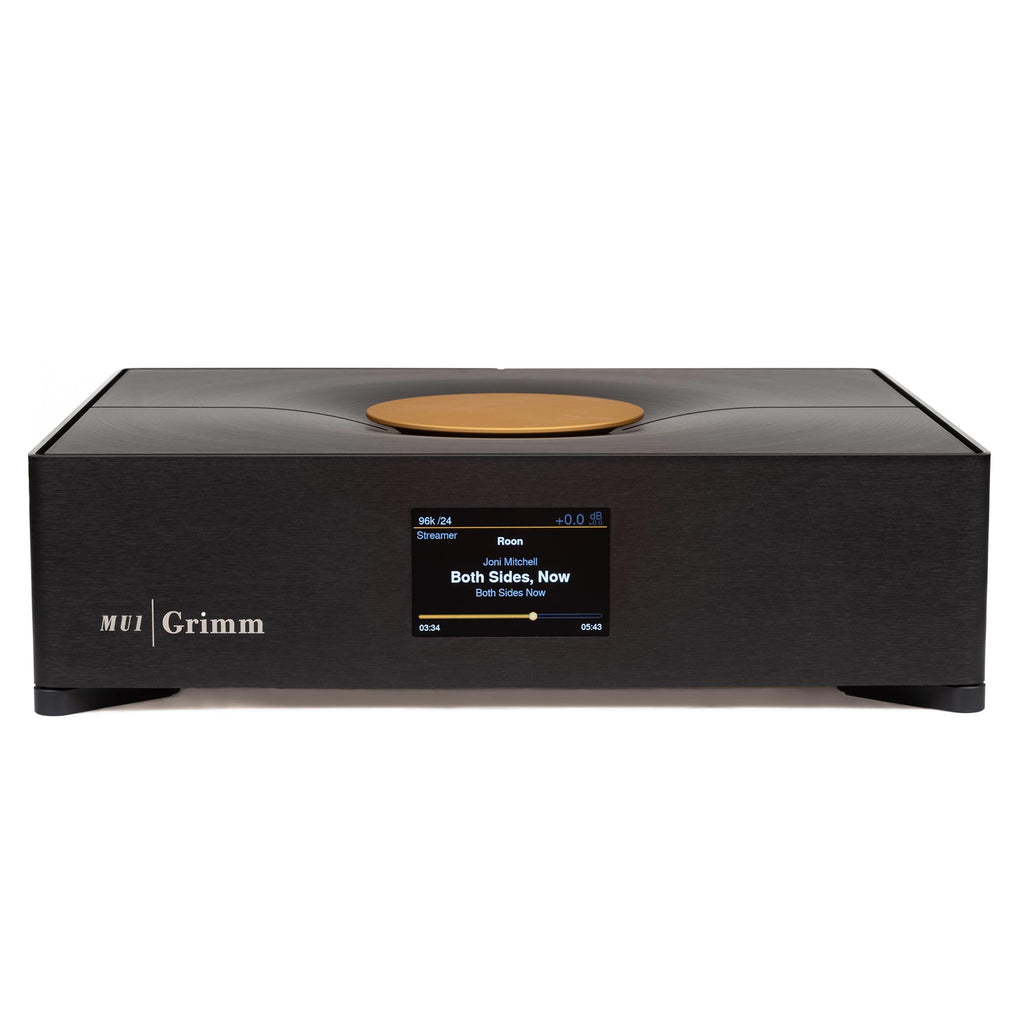 Grimm Audio MU1 Streamer Roon Core with display screen showing music playback