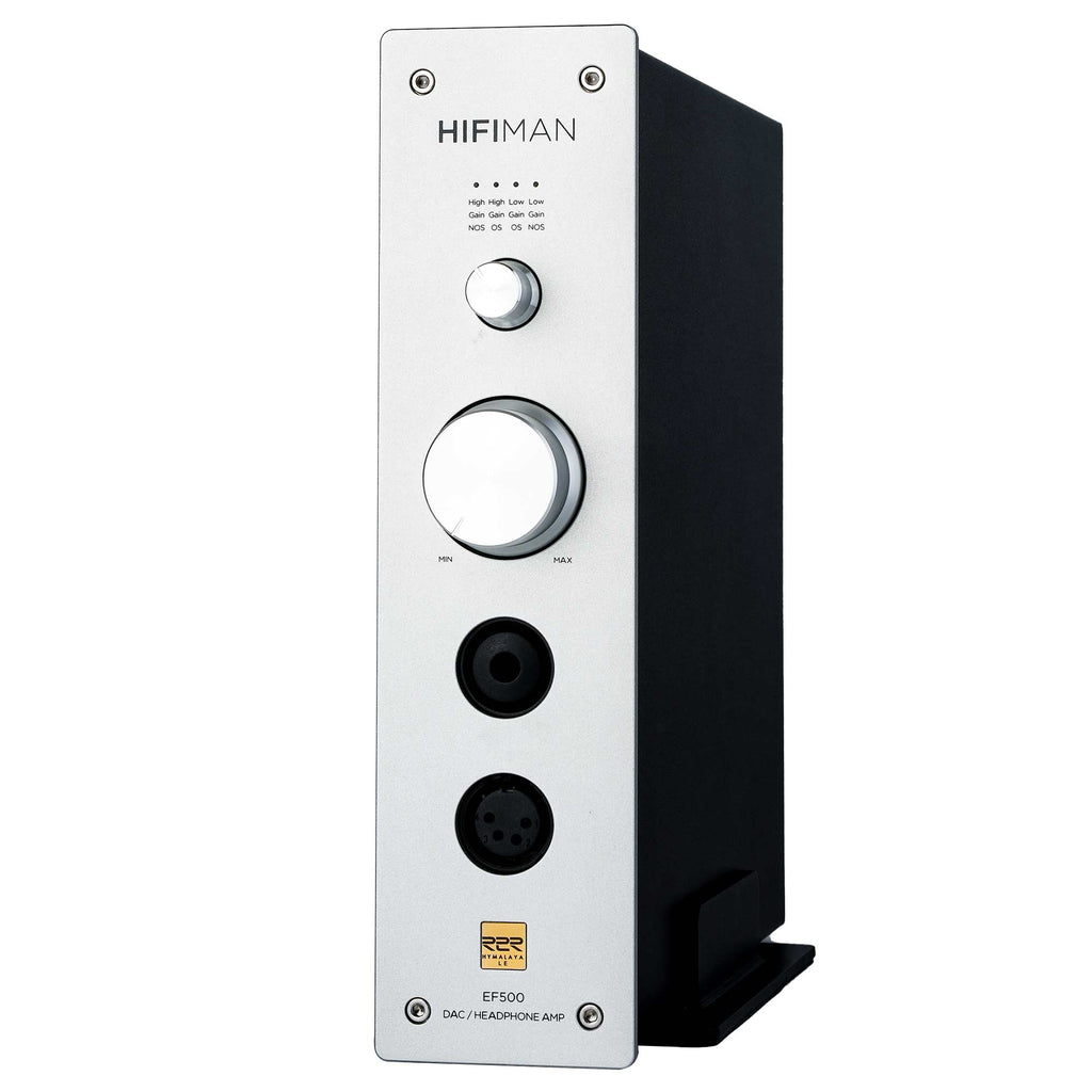 HIFIMAN EF500 Balanced Desktop DAC/Amplifier front panel with volume knob and headphone outputs on white background