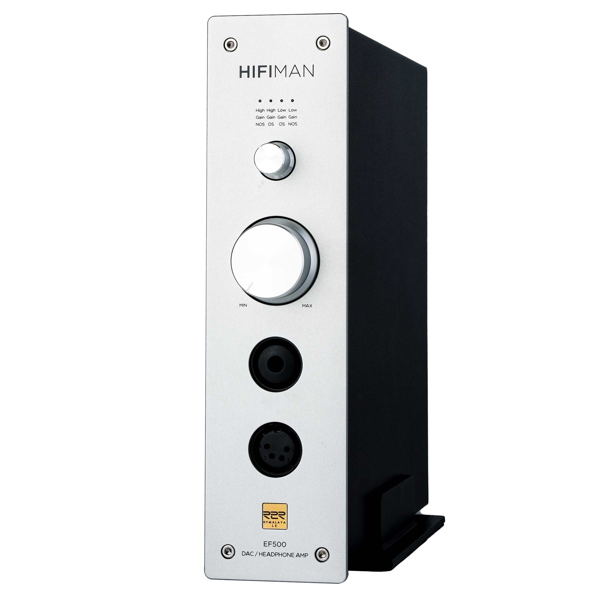 HIFIMAN EF500 Balanced Desktop DAC/Amplifier front panel with volume knob and headphone outputs on white background