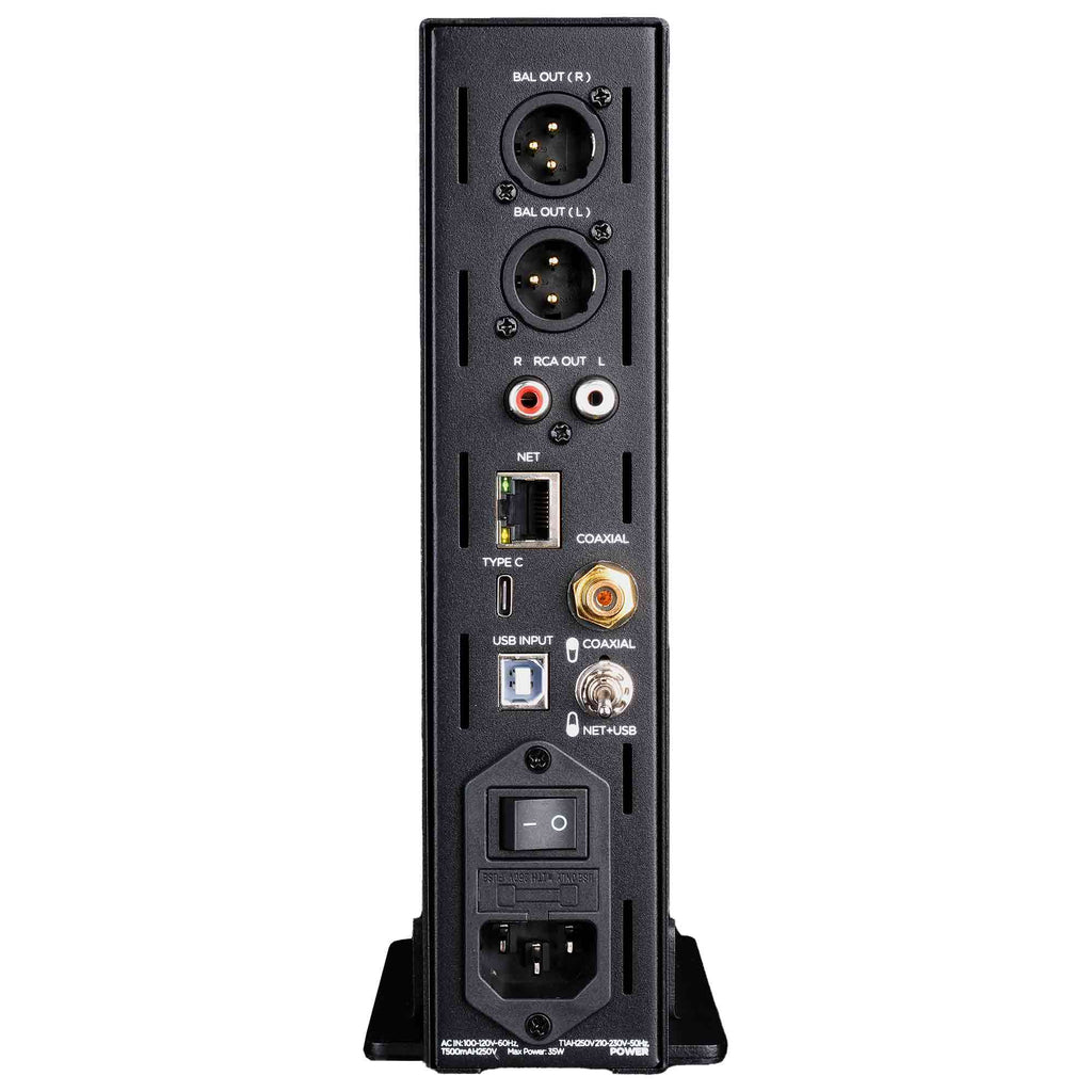 Rear view of HIFIMAN EF499 Balanced Desktop DAC/Amplifier showing multiple balanced and single-ended audio outputs and input ports