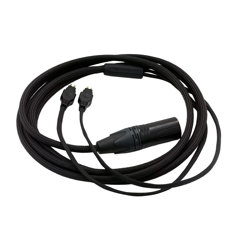 Portento Audio Melodia Premium Upgrade Headphone Cable with black braided jacket and dual-pin connectors on white background