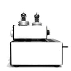 Side view of Ray Samuels Audio Emmeline II The Raptor Tube Headphone Amp Pre-Owned showing vacuum tubes and metal chassis