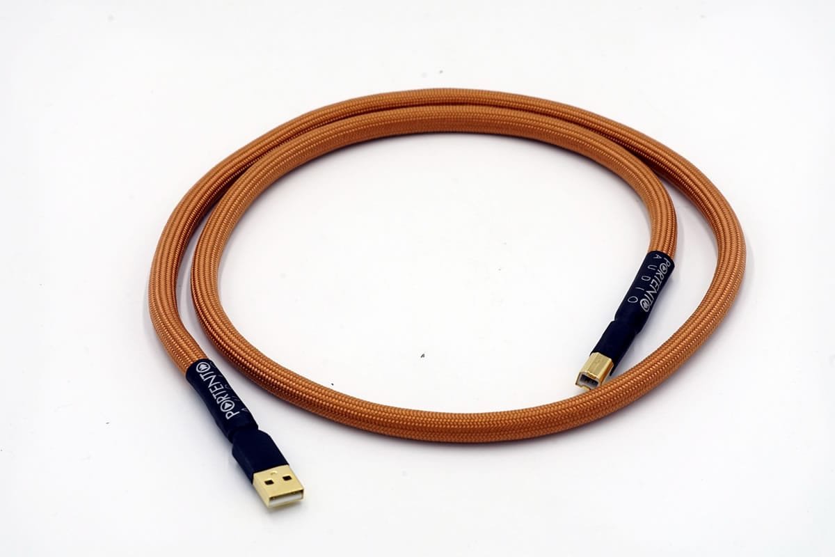 Portento Audio USB Copper Signature Upgrade Digital Cable with gold plated connectors on white background