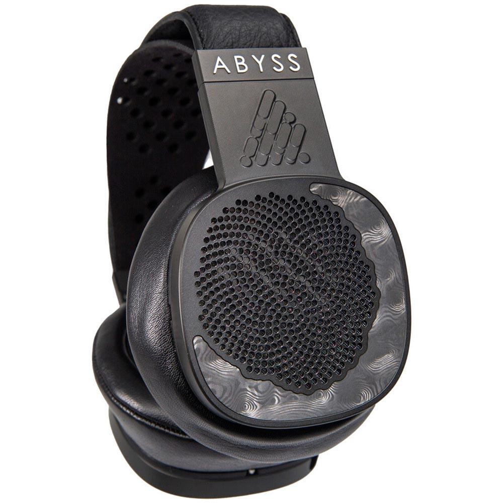 Abyss Diana DZ Planar Magnetic Headphones with black perforated ear cups and padded headband close-up view