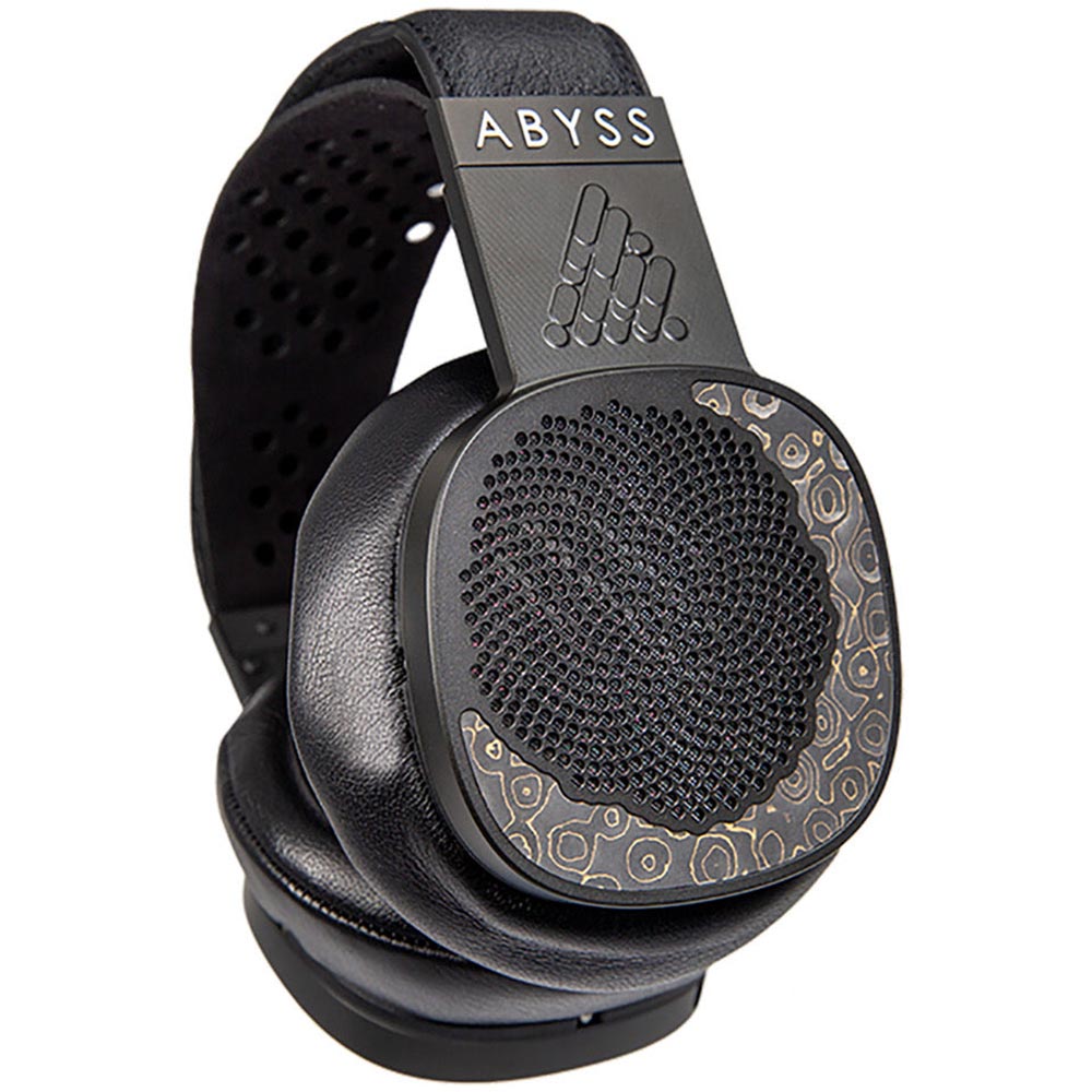 Abyss Diana DZ Planar Magnetic Headphones with perforated black ear cups and patterned outer grill on a white background