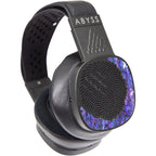 Abyss Diana DZ Planar Magnetic Headphones with black frame and iridescent purple blue accents on ear cups close-up view