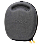 Gray fabric carrying case with embossed Abyss logo designed for Abyss Diana MR Planar Magnetic Headphones