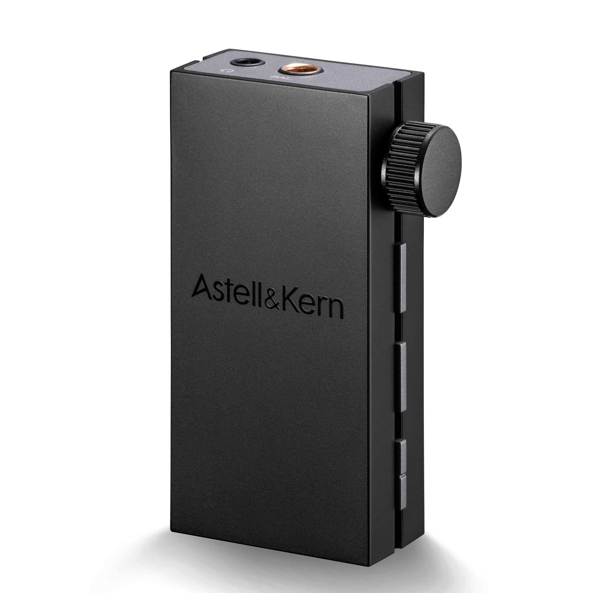 Astell&Kern AK HB1 Hi-Fi USB DAC portable black amplifier with volume dial and multiple headphone jacks on top