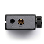 Top view of Astell&Kern AK HB1 Hi-Fi USB DAC showing headphone and balanced output jacks with volume knob