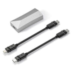 Astell&Kern AK HC4 Hi-Fi USB DAC with two black braided connection cables on a white background