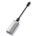 Astell&Kern AK HC4 Hi-Fi USB DAC with a silver body and short braided cable with USB-C connector on white background