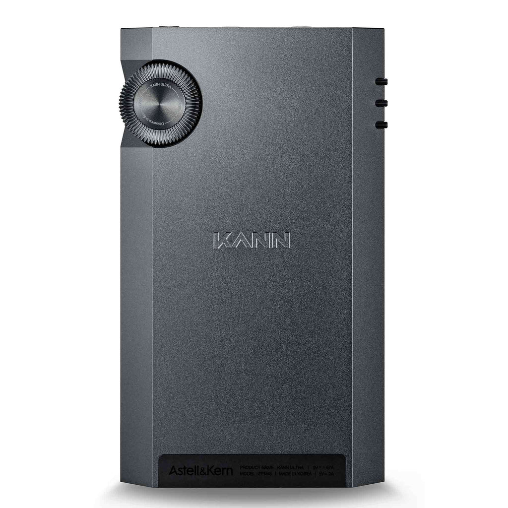 Astell&Kern KANN ULTRA digital audio player with textured volume wheel and minimalist dark gray design on white background