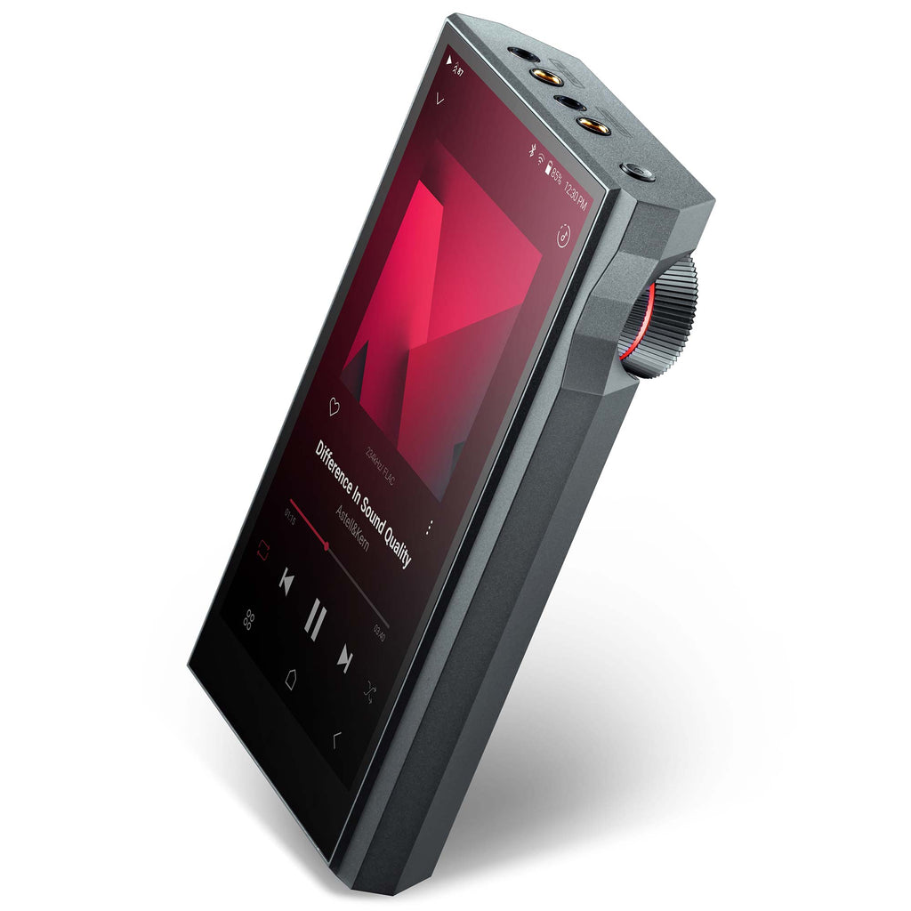 Astell&Kern KANN ULTRA digital music player with angled view showing volume wheel and headphones ports on white background
