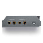 Close-up of Astell&Kern KANN ULTRA audio player showing headphone and pre-line out jacks with textured gray finish