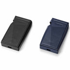 Two Astell&Kern A&ultima SP3000M Leather Cases in black and nocturne blue with textured patterns on a white background