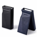 Two Astell&Kern A&ultima SP3000M Leather Case options in black and nocturne blue standing on a white background