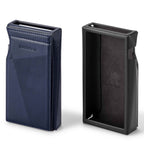 Astell&Kern A&ultima SP3000M Leather Case in black and blue with textured design and embossed logo close-up view