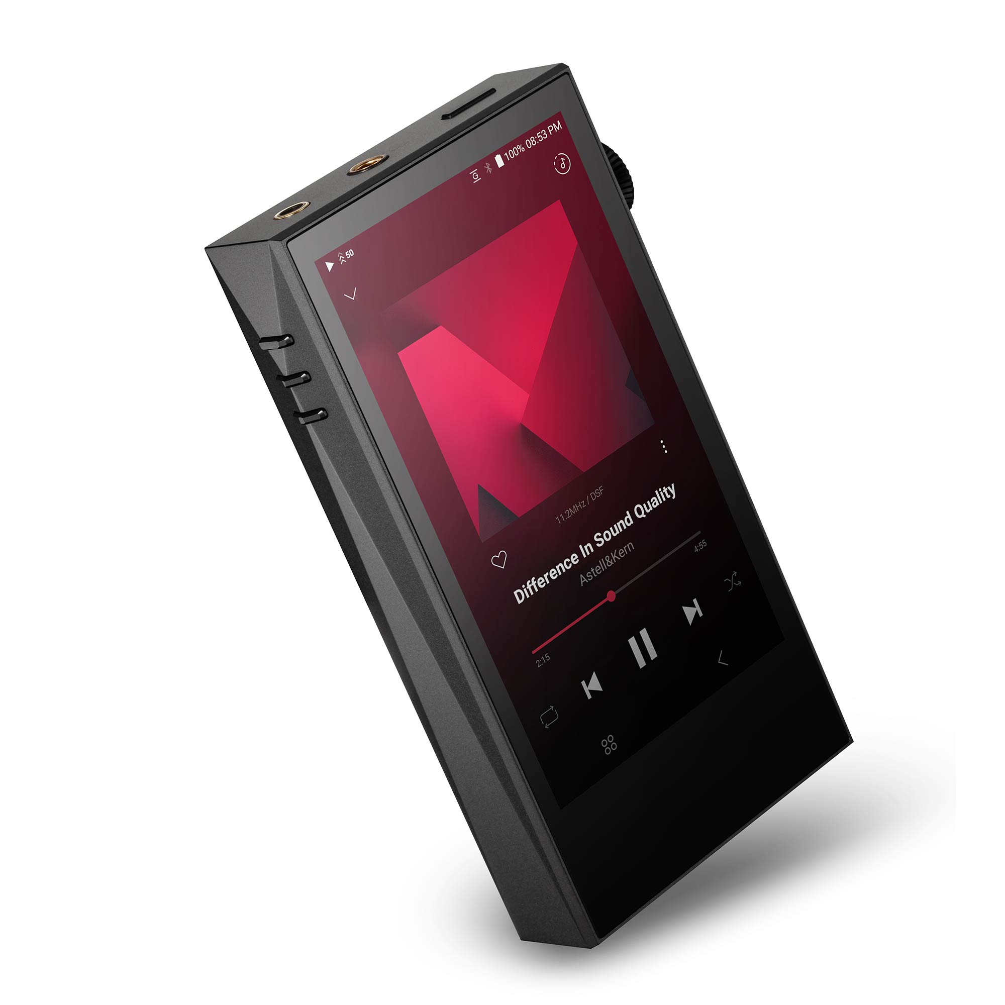 Astell&Kern A&ultima SP3000M Digital Audio Player angled view with touchscreen showing music playback controls