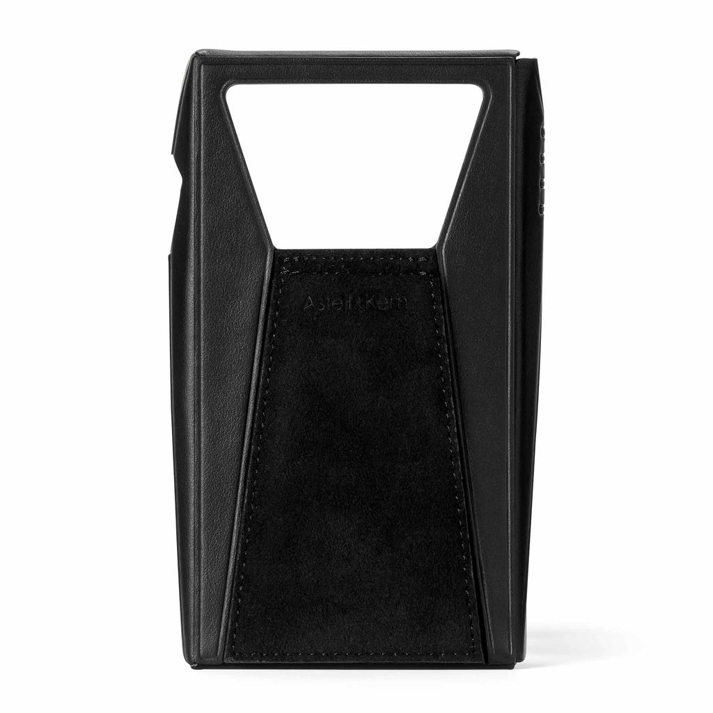 Astell&Kern A&ultima SP3000T Leather Case in black genuine leather with cutout and embossed branding on white background