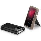 Astell&Kern A&ultima SP3000T Leather Case in brown cow leather with black case on white background standing and lying down