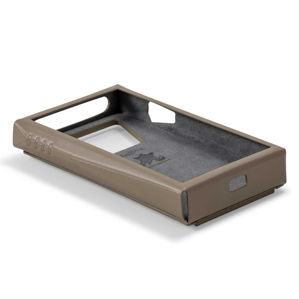 Astell&Kern A&ultima SP3000T Leather Case in brown cow leather with cutouts for buttons and screen, angled view