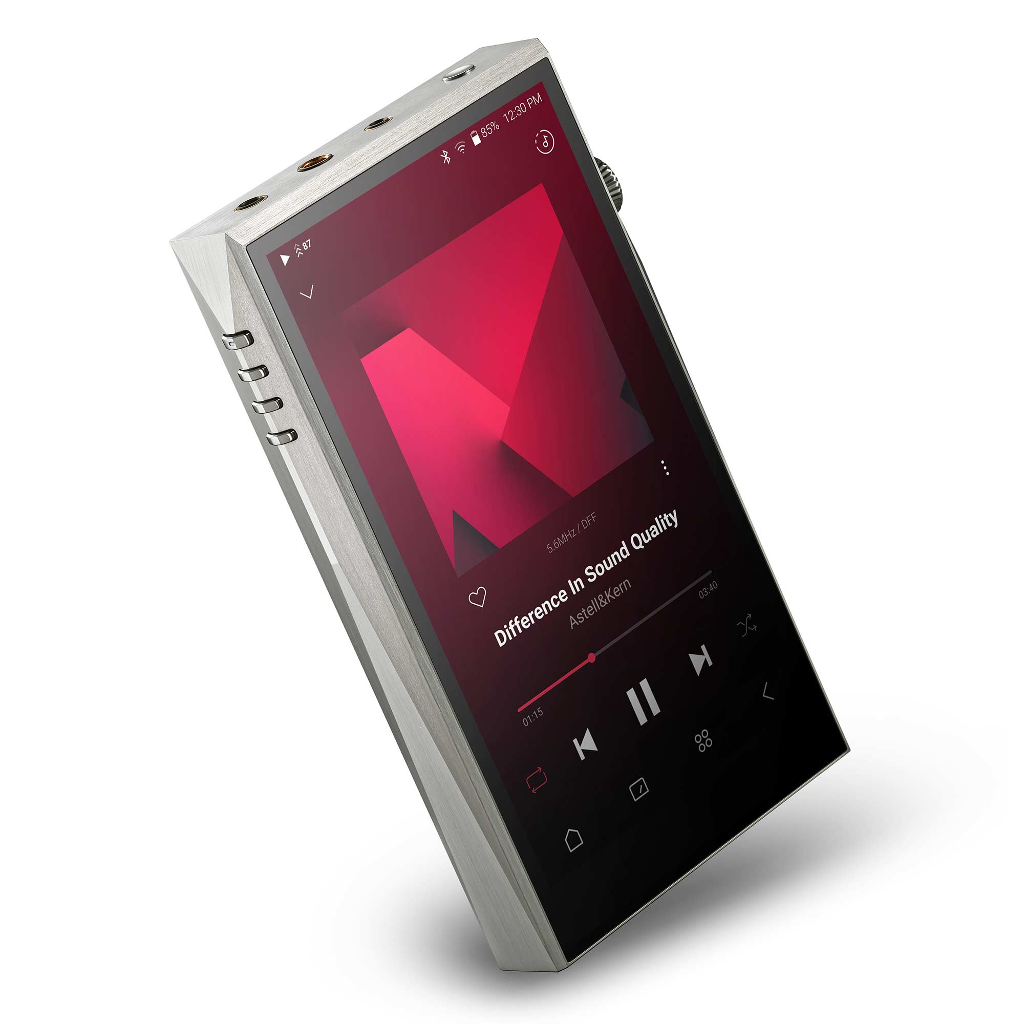Astell&Kern A&ultima SP3000T Digital Audio Player angled view showing touchscreen with music playback controls