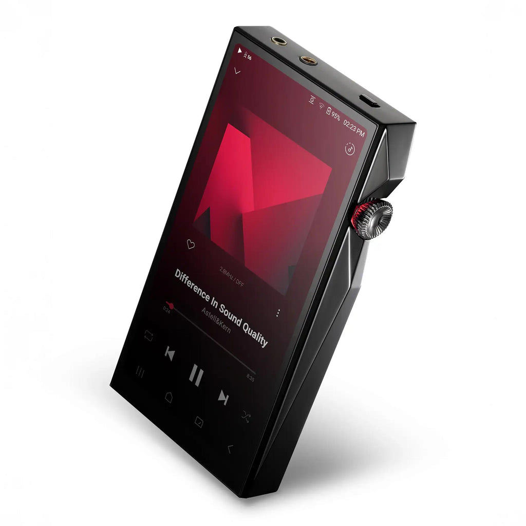 Astell&Kern A&ultima SP4000 Flagship Digital Audio Player angled view showing screen and volume knob on white background