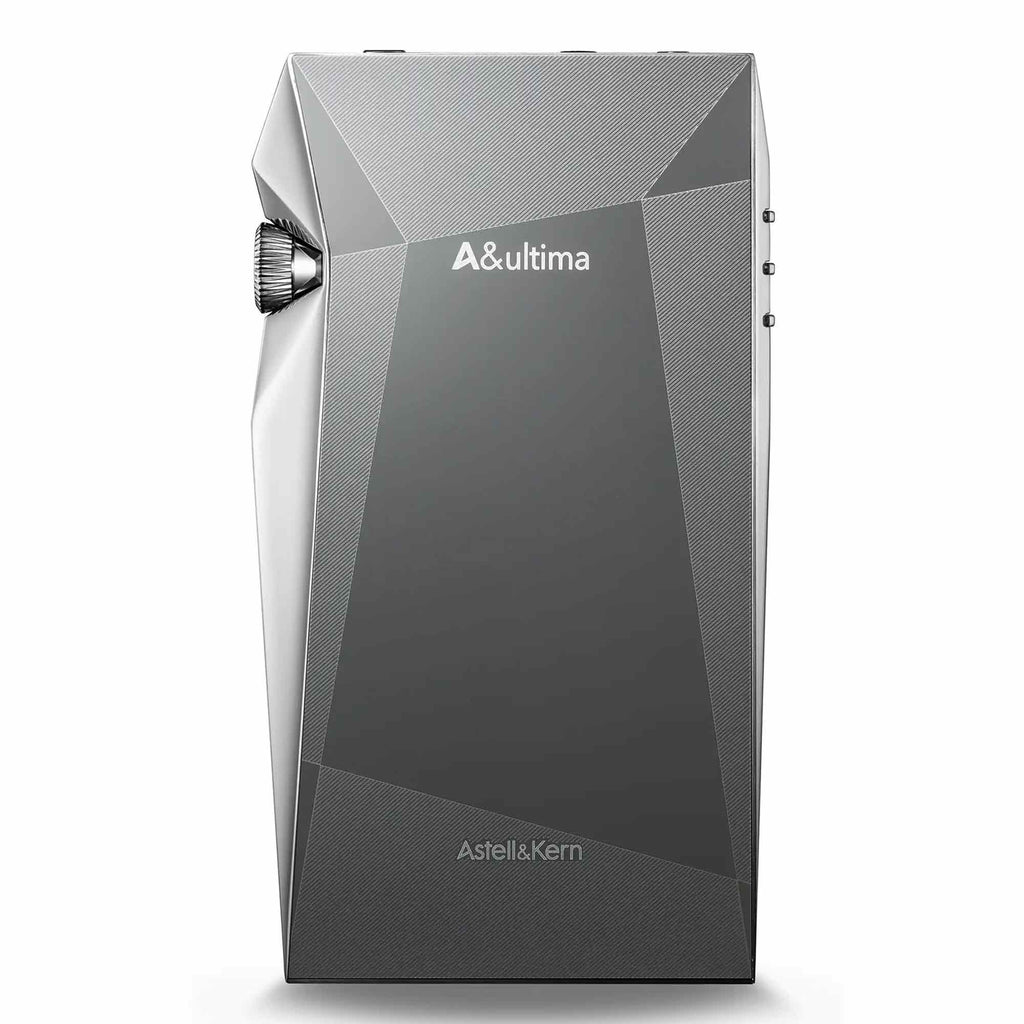 Astell&Kern A&ultima SP4000 Flagship Digital Audio Player in silver with geometric design and volume knob on white background