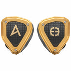 Astell&Kern / Empire Ears NOVUS In-Ear Monitor with black and gold faceplates showing brand logos on white background