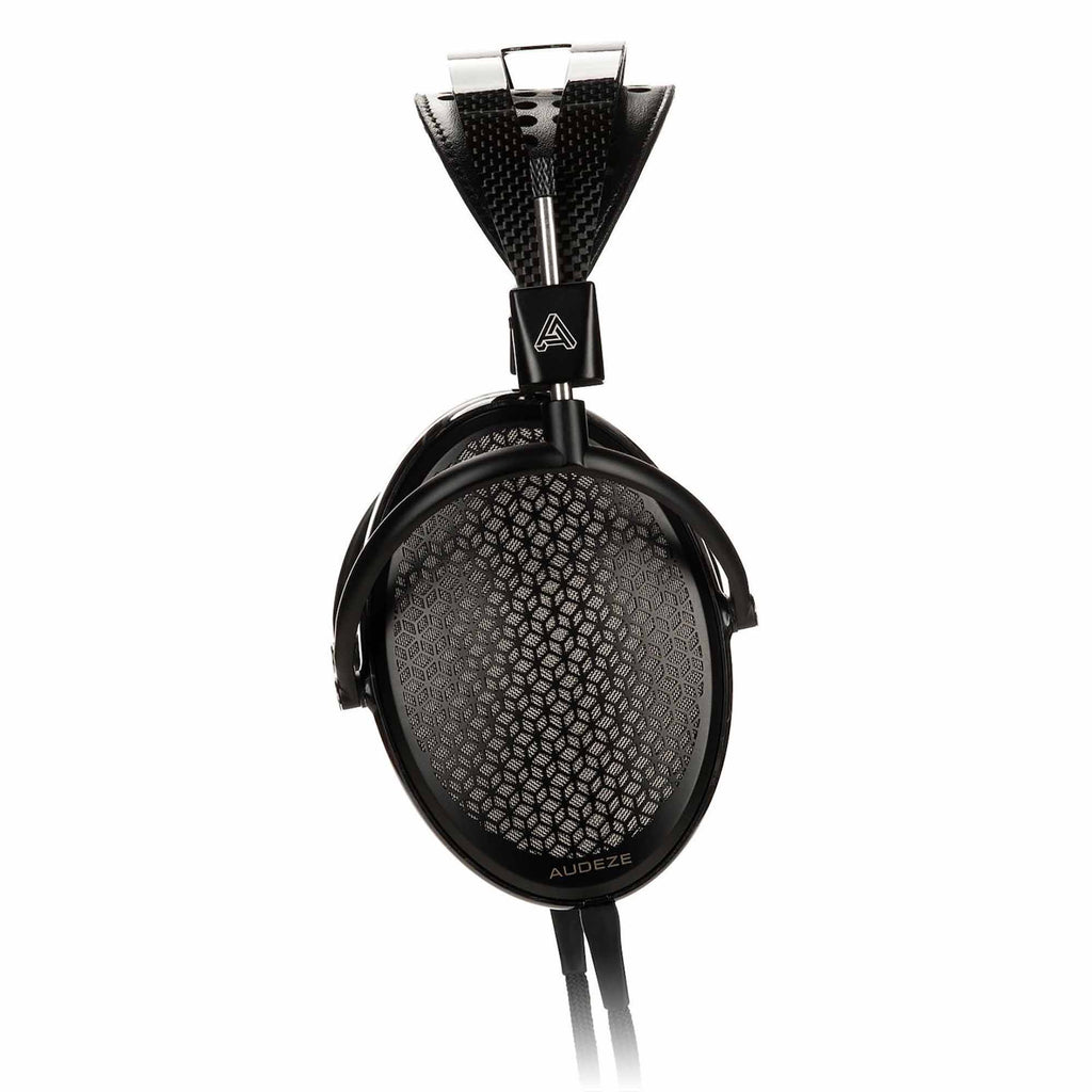 A single Audeze CRBN 2 Electrostatic headphone in black, featuring a patterned grille, attached cables, and a visible headband.