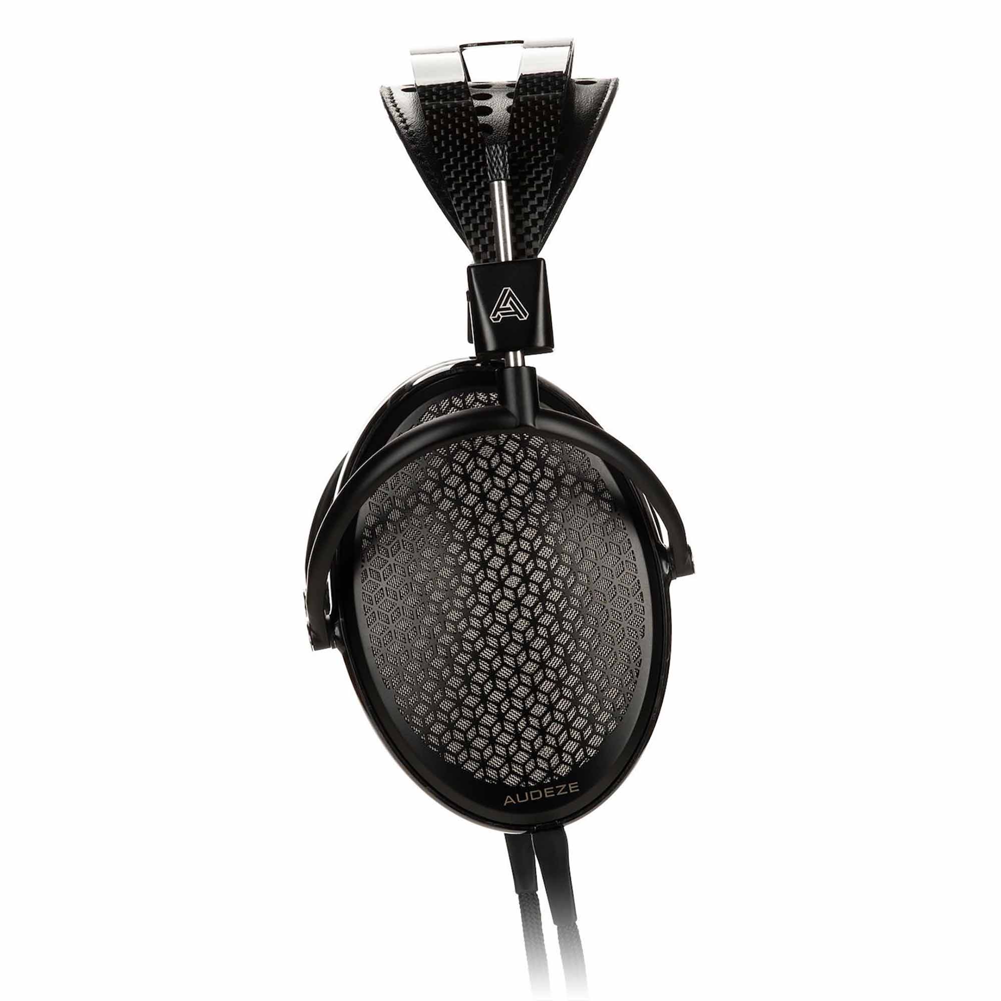 A single Audeze CRBN 2 Electrostatic headphone in black, featuring a patterned grille, attached cables, and a visible headband.