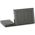 Audeze FILTER Bluetooth Conference Speakerphone shown upright with perforated speaker grille and control panel exposed