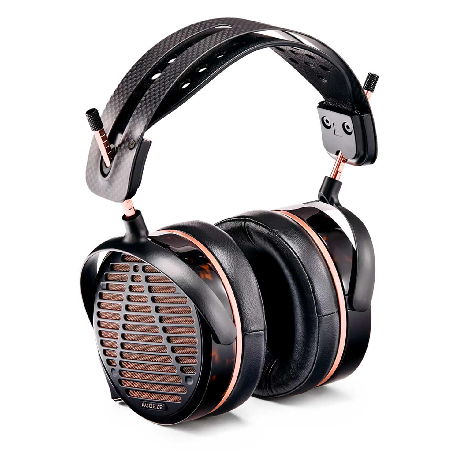 Audeze LCD-5s Flagship Planar headphones angled view highlighting open-back design and carbon fiber headband