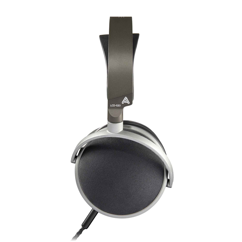 Front view of Audeze LCD-S20 Closed-Back Planar Headphones with black ear cups and silver accents on white background