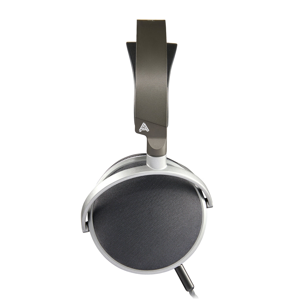 Close-up top view of Audeze LCD-S20 Closed-Back Planar Headphones showcasing ear cup and headband design on white background