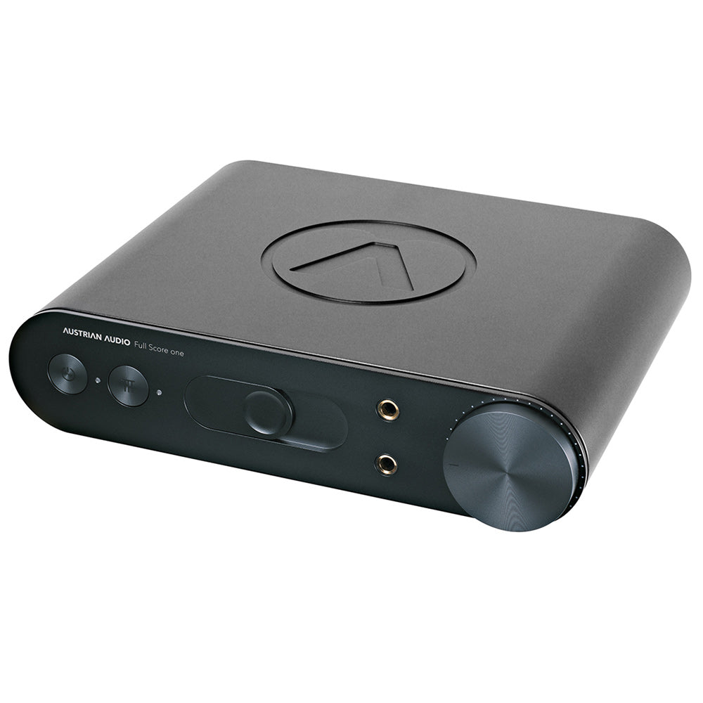 Austrian Audio FULL SCORE ONE Headphone Amplifier with volume knob and dual headphone outputs on white background