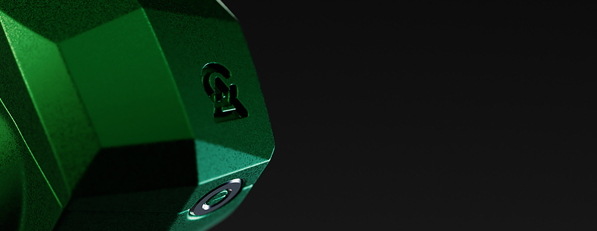 Campfire Andromeda 10 in green closeup showing the angles of the green casing on a black background