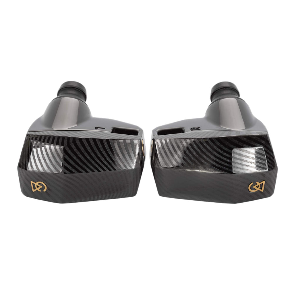 Campfire Andromeda 10 LE | Special Launch Edition in-ear monitors with black carbon fiber design on white background