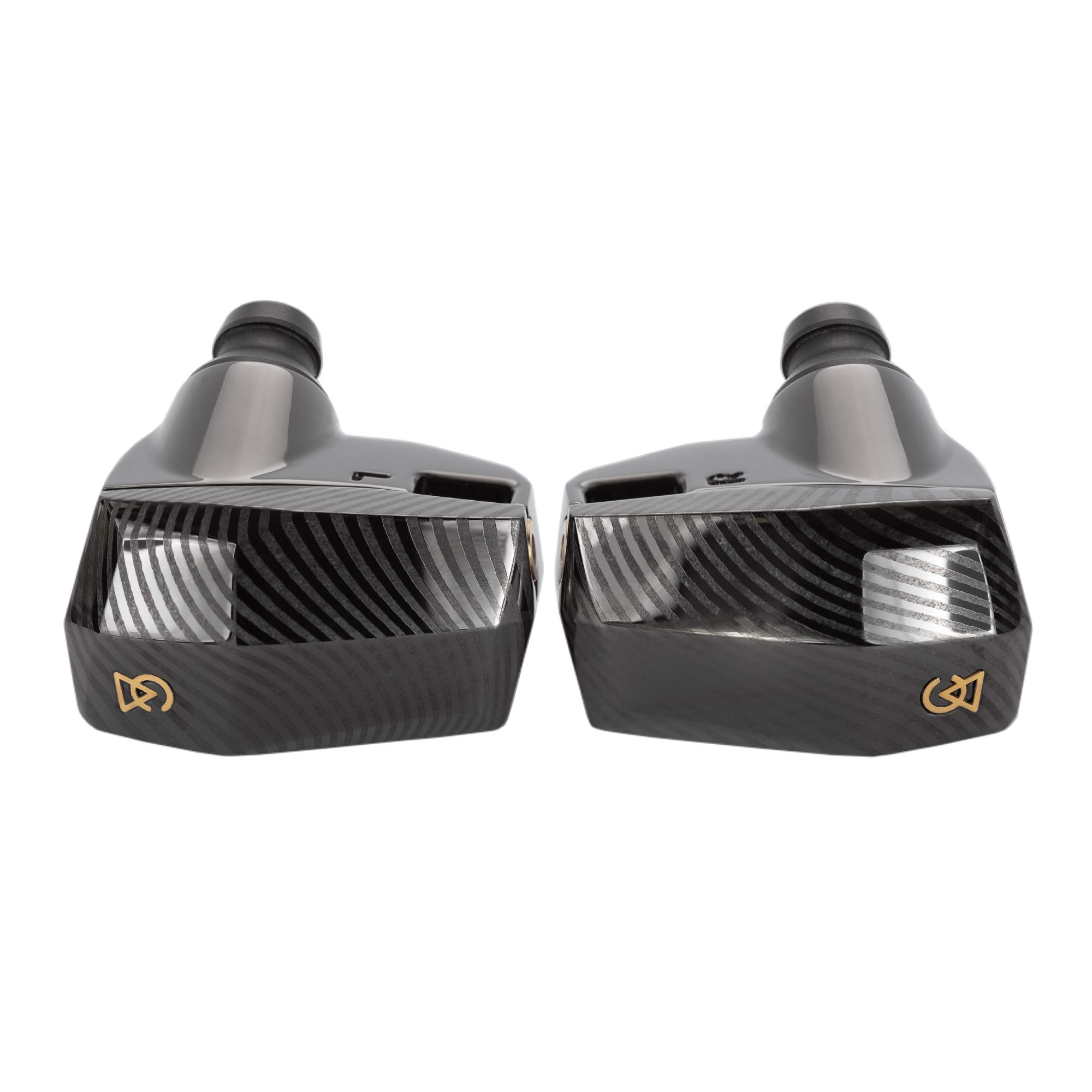 Campfire Andromeda 10 LE | Special Launch Edition in-ear monitors with black carbon fiber design on white background